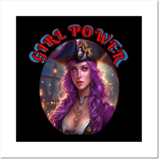 Girl power, she pirate in purple Posters and Art